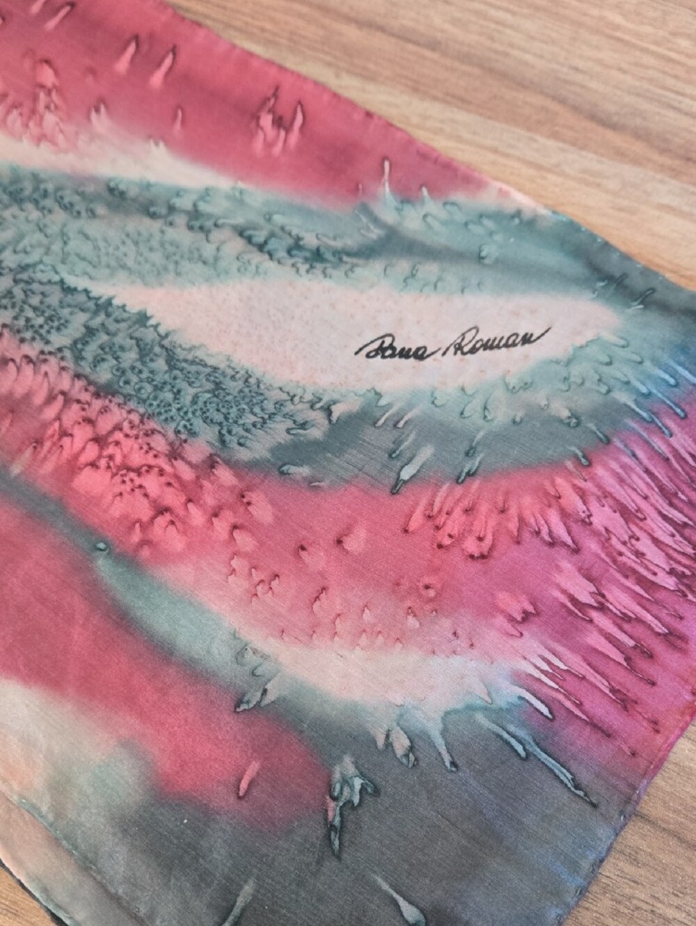 Dana Roman VTG Silk Scarf Hand Painted Rose And Grey
